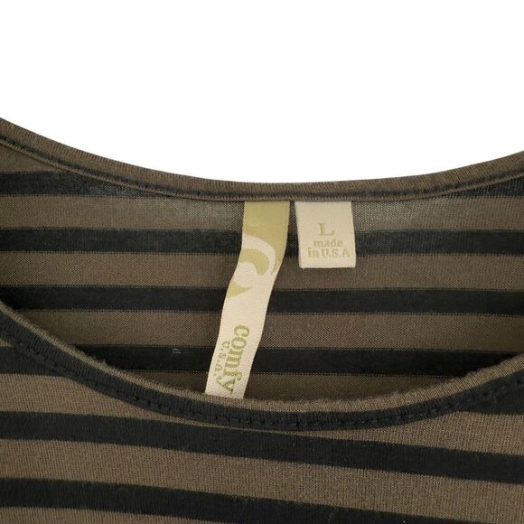 Comfy USA Jersey Knit Brown Striped Fit & Flare T-Shirt Dress Large Flowy - Picture 6 of 15